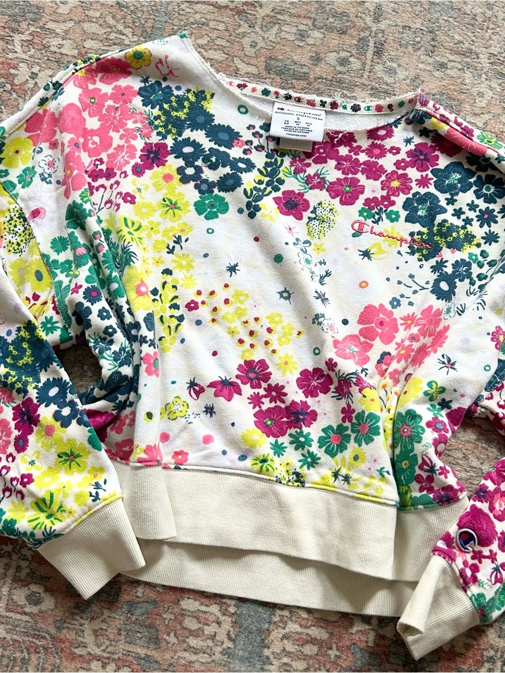 White Floral Champion Embroidered Pullover